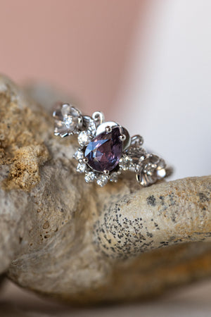 Purple sapphire engagement ring with diamonds, white gold flower style gold proposal ring / Adelina - Eden Garden Jewelry™