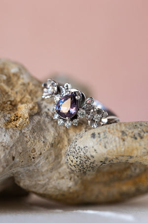 Purple sapphire engagement ring with diamonds, white gold flower style gold proposal ring / Adelina - Eden Garden Jewelry™