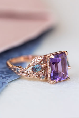 Amethyst engagement ring with alexandrites and salt&pepper diamonds / Patricia - Eden Garden Jewelry™