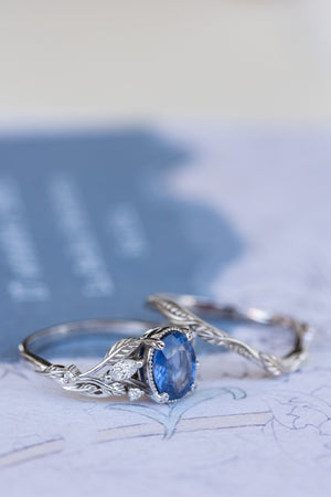 Genuine 1.5 carat sapphire engagement ring, nature inspired promise ring with diamonds / Patricia - Eden Garden Jewelry™