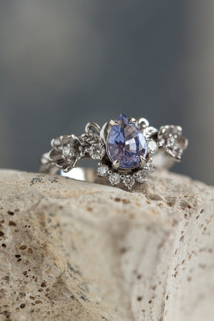 Purple sapphire engagement ring with diamonds, gold flower style gold proposal ring / Adelina - Eden Garden Jewelry™