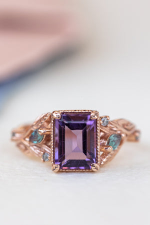 Amethyst engagement ring with alexandrites and salt&pepper diamonds / Patricia - Eden Garden Jewelry™