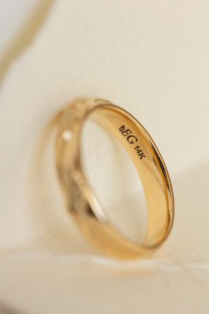 Yellow gold nature inspired wedding band, comfort fit ring for him - Eden Garden Jewelry™