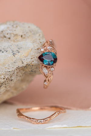 Lab alexandrite rose gold engagement ring, nature inspired proposal ring / Patricia - Eden Garden Jewelry™