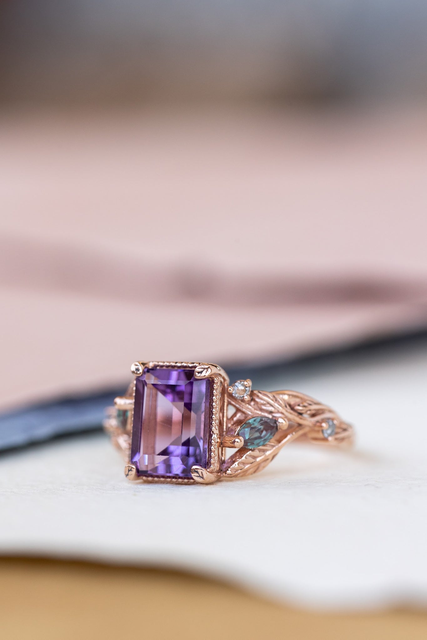 Amethyst engagement ring with alexandrites and salt&pepper diamonds / Patricia - Eden Garden Jewelry™