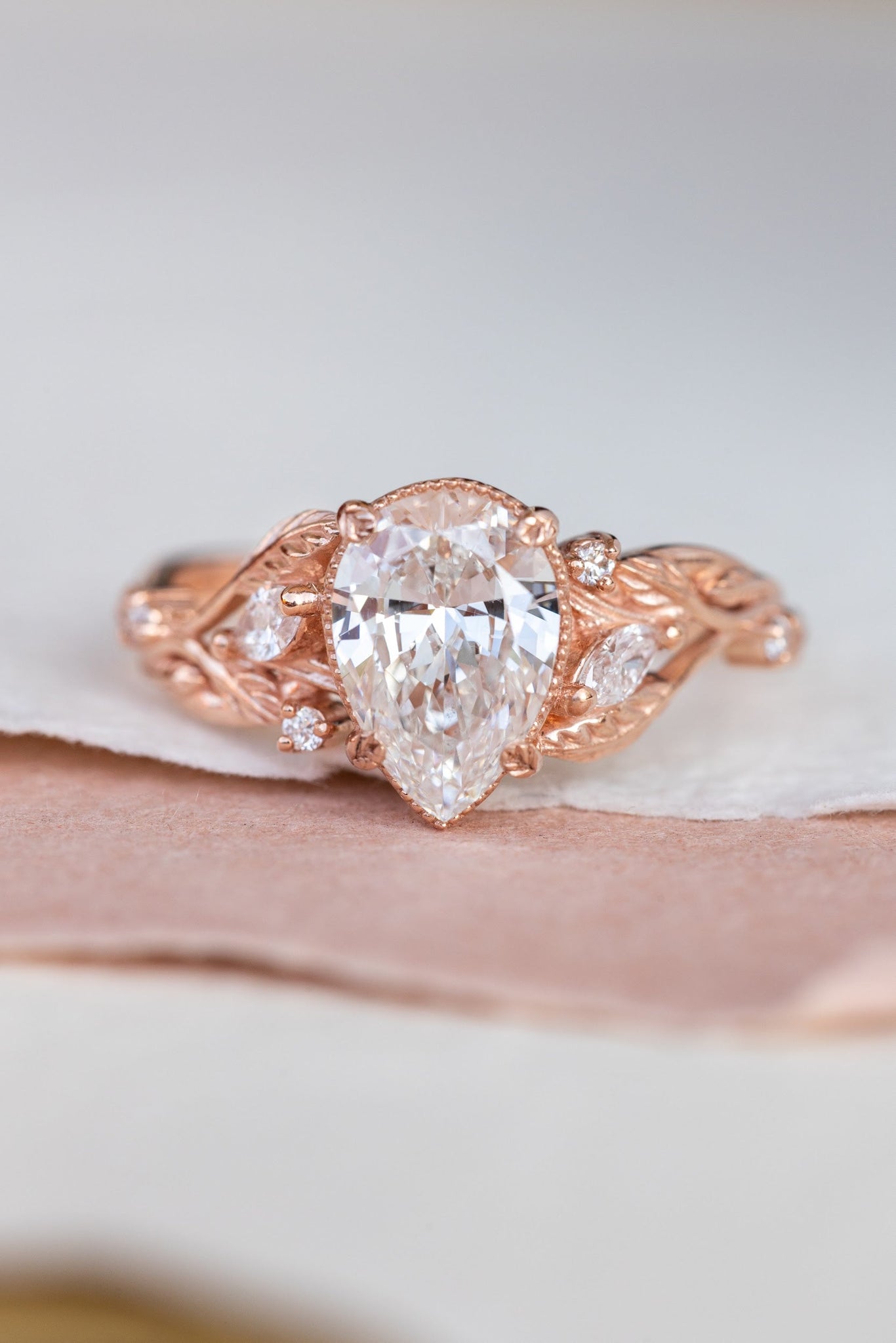 Vines and leaves engagement ring with lab-created diamond, rose gold engagement ring / Patricia - Eden Garden Jewelry™