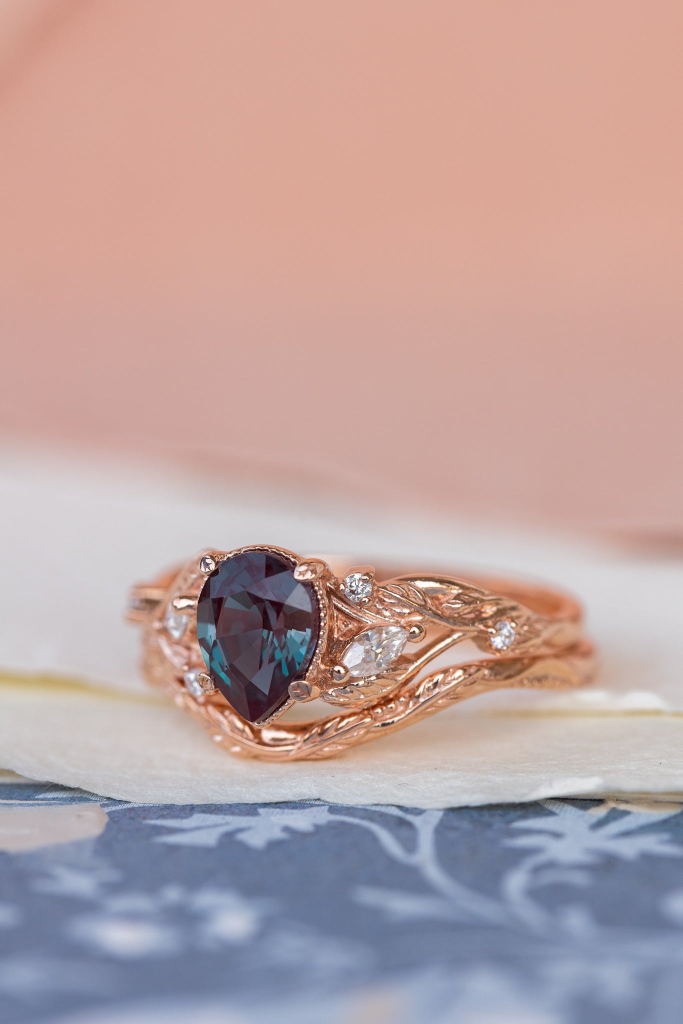 Lab alexandrite rose gold engagement ring, nature inspired proposal ring / Patricia - Eden Garden Jewelry™