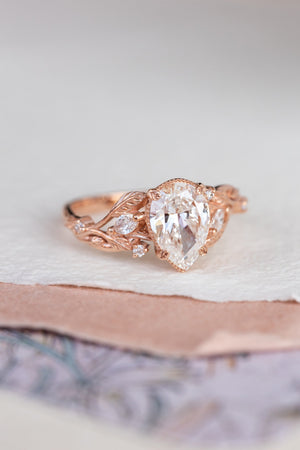 Vines and leaves engagement ring with lab-created diamond, rose gold engagement ring / Patricia - Eden Garden Jewelry™