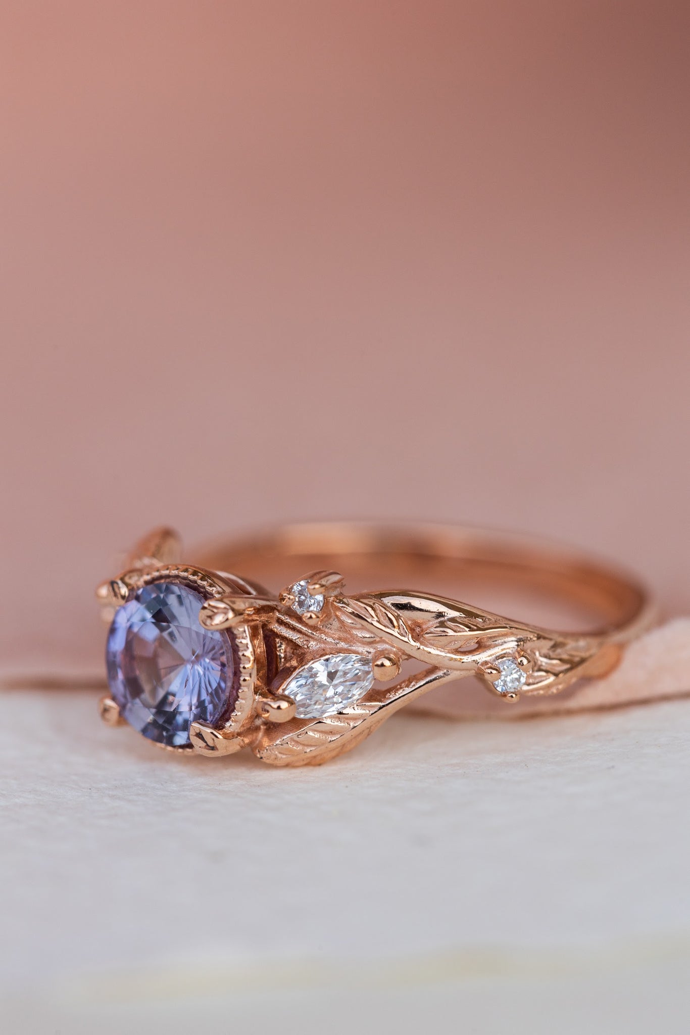 Natural purple sapphire engagement ring, rose gold engagement ring with accent diamonds / Patricia - Eden Garden Jewelry™