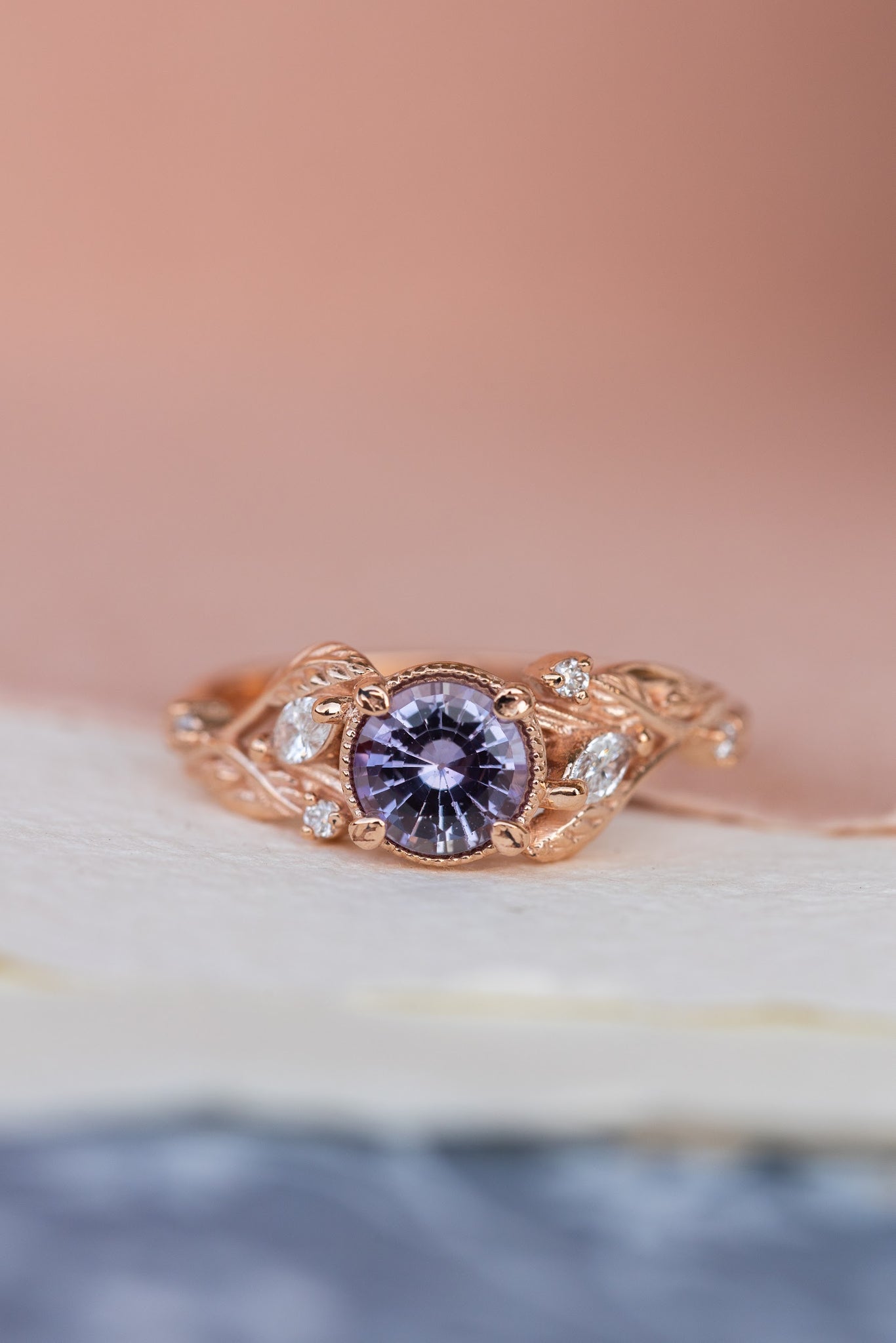 Natural purple sapphire engagement ring, rose gold engagement ring with accent diamonds / Patricia - Eden Garden Jewelry™