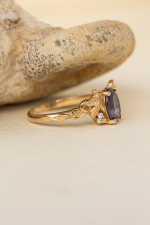 READY TO SHIP: Vineyard in 14K yellow gold, oval cut lab alexandrite 8x6 mm, lab grown diamonds, AVAILABLE RING SIZES: 5.5 - 8.5 US