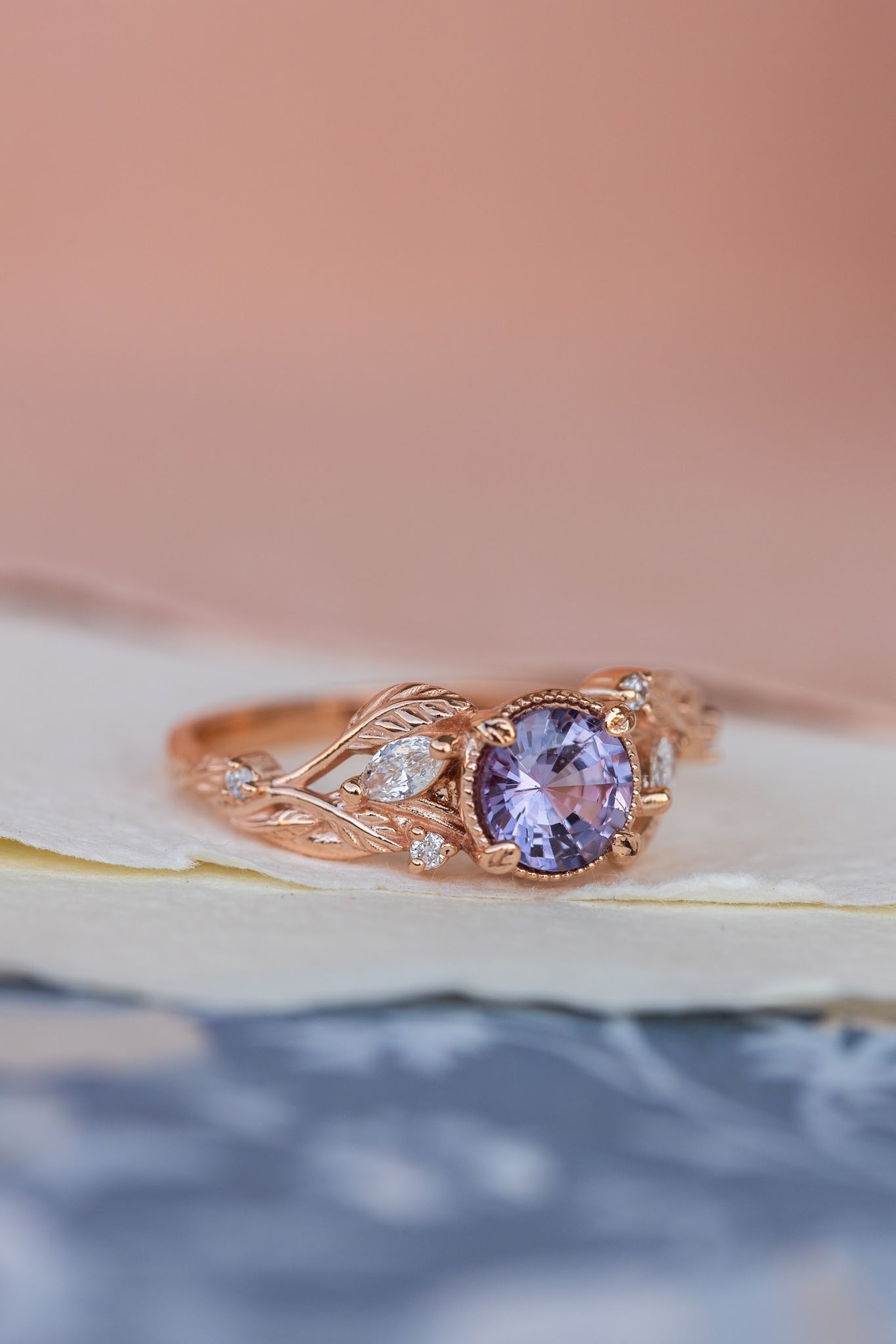 Natural purple sapphire engagement ring, rose gold engagement ring with accent diamonds / Patricia - Eden Garden Jewelry™