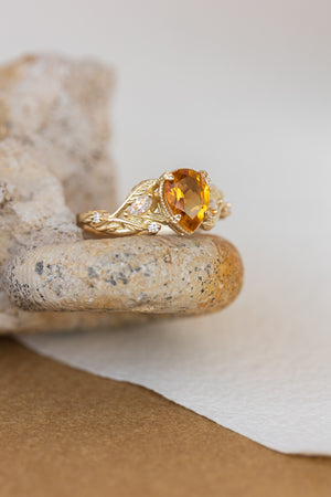 Natural citrine engagement ring, promise ring with leaves and diamonds / Patricia - Eden Garden Jewelry™