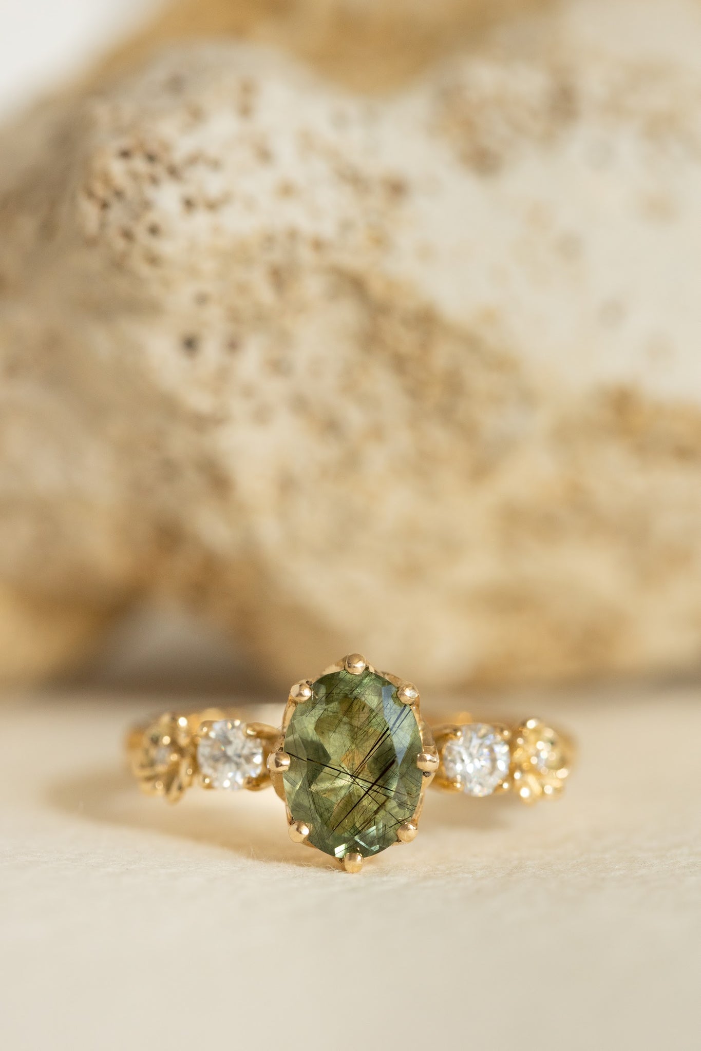 Natural oval emerald engagement ring, flower engagement ring with diamonds / Fiorella - Eden Garden Jewelry™