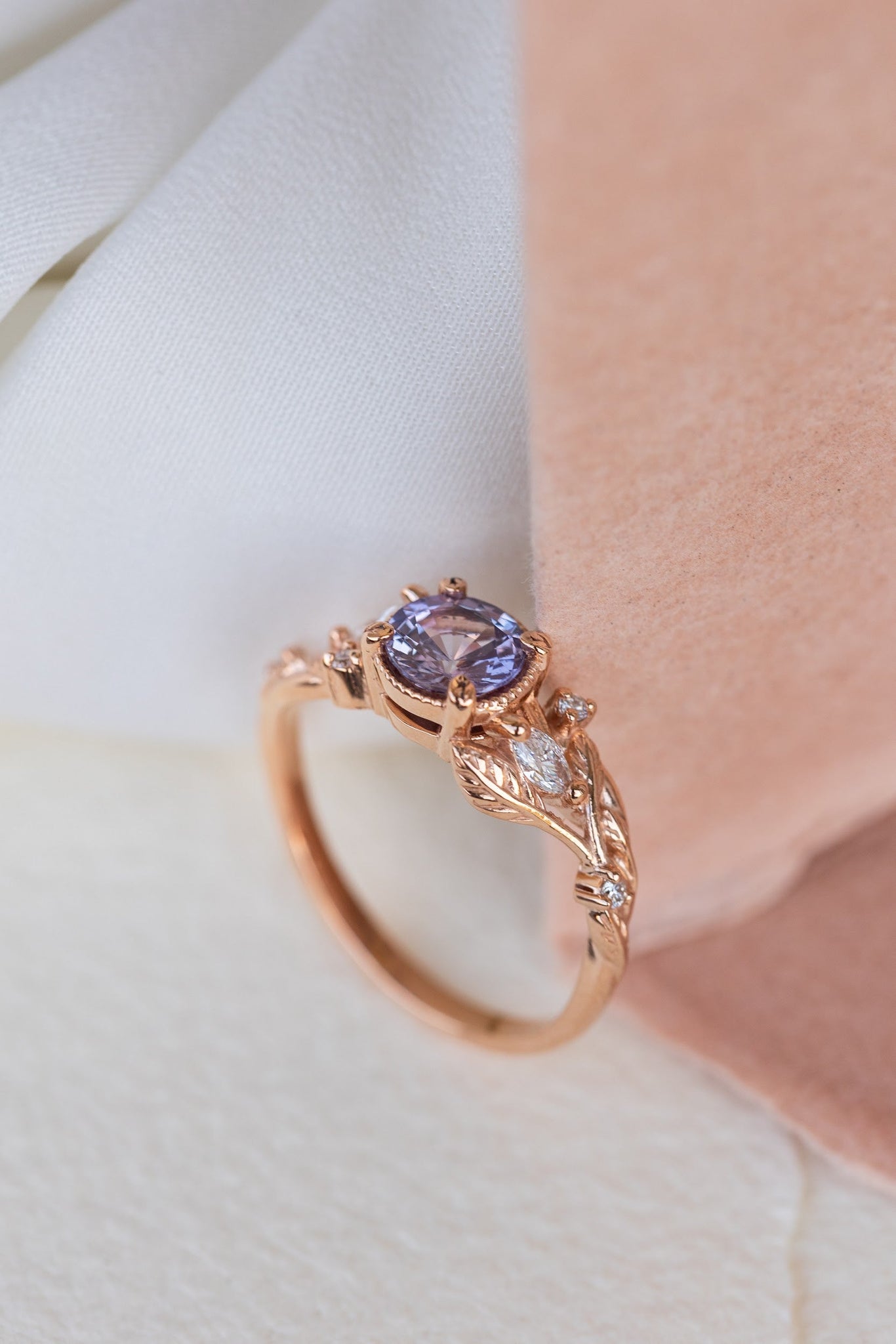 Natural purple sapphire engagement ring, rose gold engagement ring with accent diamonds / Patricia - Eden Garden Jewelry™