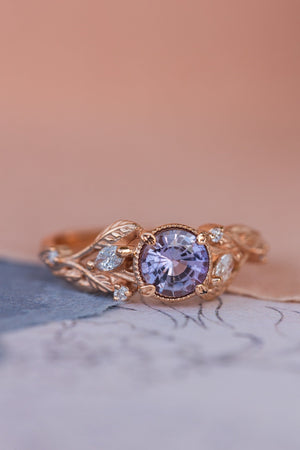 Natural purple sapphire engagement ring, rose gold engagement ring with accent diamonds / Patricia - Eden Garden Jewelry™