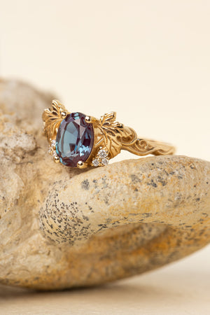 Lab-created alexandrite and lab grown diamonds engagement ring / Vineyard