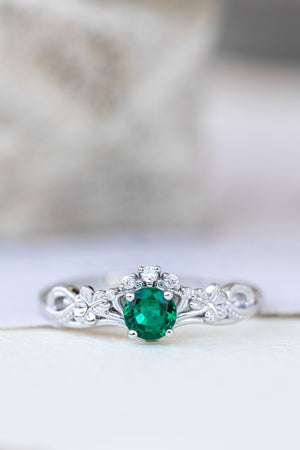 Lab created emerald engagement ring, celtic proposal ring with diamonds / Horta - Eden Garden Jewelry™