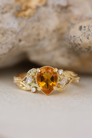 Natural citrine engagement ring, promise ring with leaves and diamonds / Patricia - Eden Garden Jewelry™