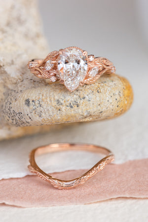 Vines and leaves engagement ring with lab-created diamond, rose gold engagement ring / Patricia - Eden Garden Jewelry™