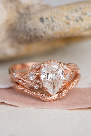 Vines and leaves engagement ring with lab-created diamond, rose gold engagement ring / Patricia - Eden Garden Jewelry™