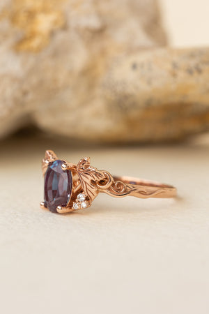 Oval cut lab-created alexandrite and lab grown diamonds engagement ring / Vineyard