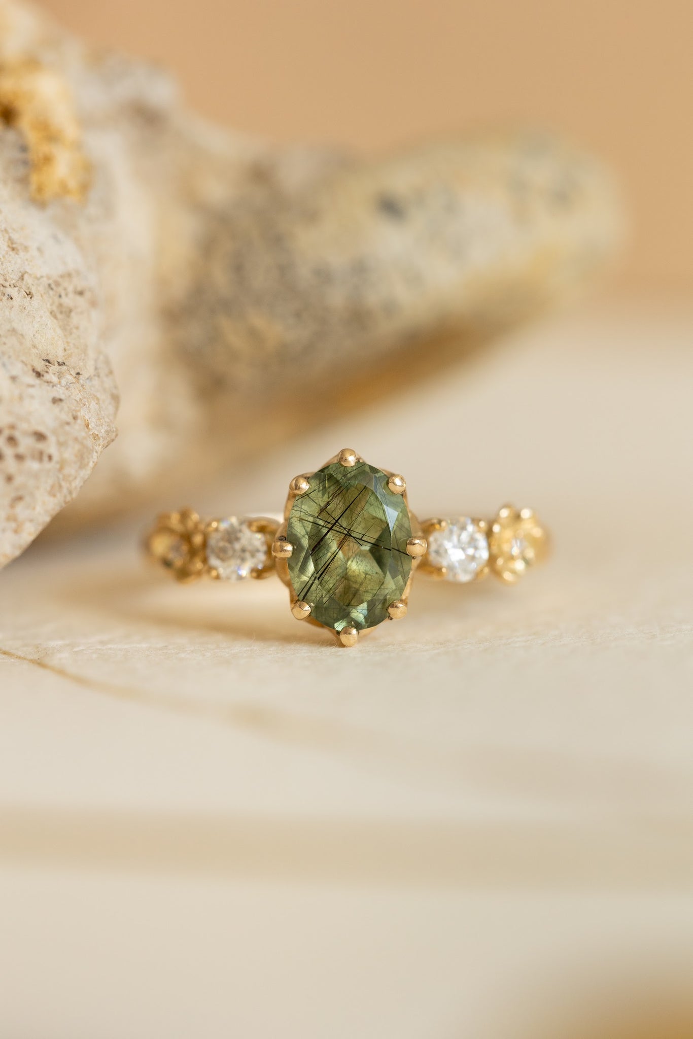 Natural oval emerald engagement ring, flower engagement ring with diamonds / Fiorella - Eden Garden Jewelry™