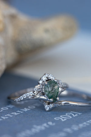 Rutile moss agate engagement ring, diamond crown proposal ring with moss agate / Amelia - Eden Garden Jewelry™