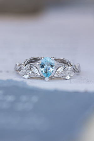 Gold flower engagement ring with natural aquamarine, art nouveau proposal ring / Eloise - Eden Garden Jewelry™