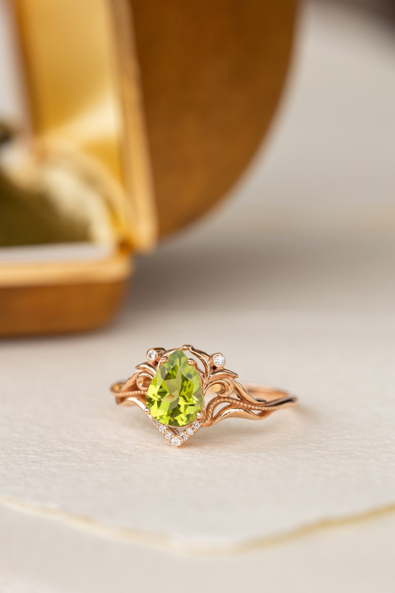 Natural peridot engagement ring, teardrop gemstone proposal ring / Lida small - Eden Garden Jewelry™