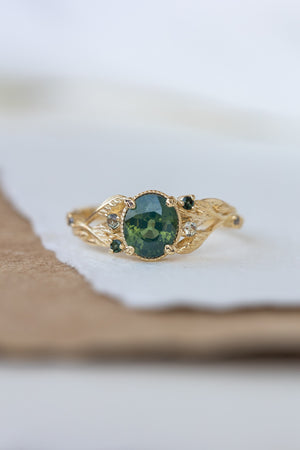 Multi colored stone engagement ring, nature inspired gold engagement ring with opalescent sapphire / Patricia - Eden Garden Jewelry™