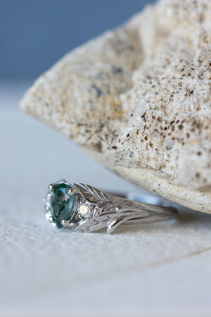 Rutile moss agate engagement ring, nature themed engagement ring with accent diamonds / Wisteria - Eden Garden Jewelry™