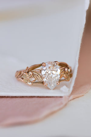 Big lab grown diamond engagement ring, rose gold flower promise ring / Eloise - Eden Garden Jewelry™