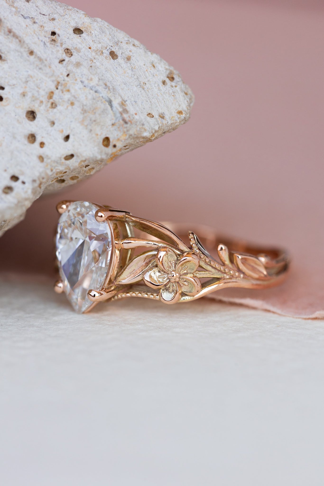 Big lab grown diamond engagement ring, rose gold flower promise ring / Eloise - Eden Garden Jewelry™