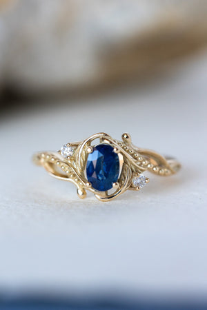 Blue sapphire engagement ring with diamonds / Undina - Eden Garden Jewelry™