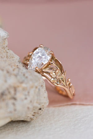 Big lab grown diamond engagement ring, rose gold flower promise ring / Eloise - Eden Garden Jewelry™