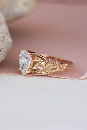 Big lab grown diamond engagement ring, rose gold flower promise ring / Eloise - Eden Garden Jewelry™