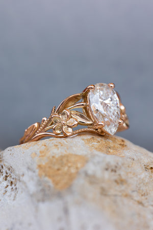 Big lab grown diamond engagement ring, rose gold flower promise ring / Eloise - Eden Garden Jewelry™