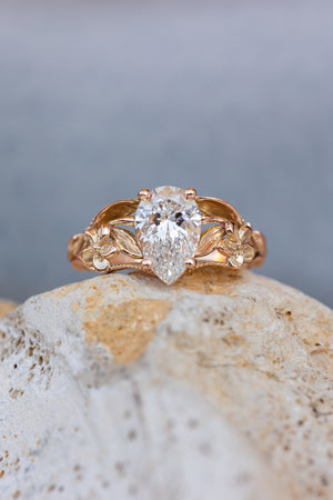 Big lab grown diamond engagement ring, rose gold flower promise ring / Eloise - Eden Garden Jewelry™