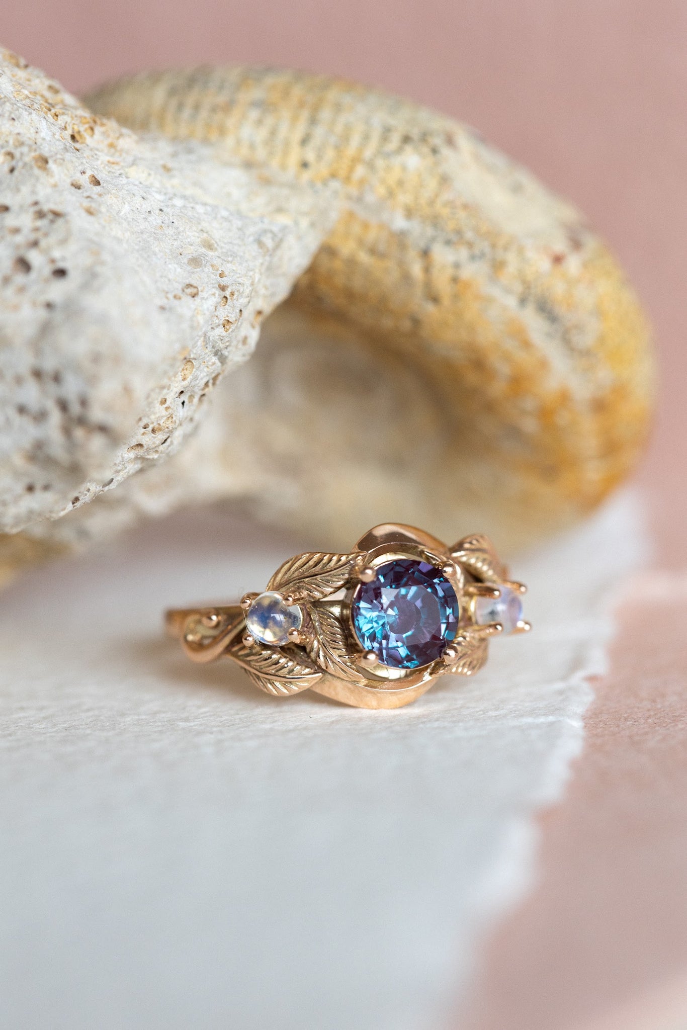 Alexandrite and moonstones engagement ring / Azalea - Eden Garden Jewelry™