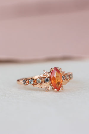 Multi sapphire engagement ring, nature inspired ring with orange sapphire / Verbena - Eden Garden Jewelry™