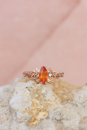 Multi sapphire engagement ring, nature inspired ring with orange sapphire / Verbena - Eden Garden Jewelry™