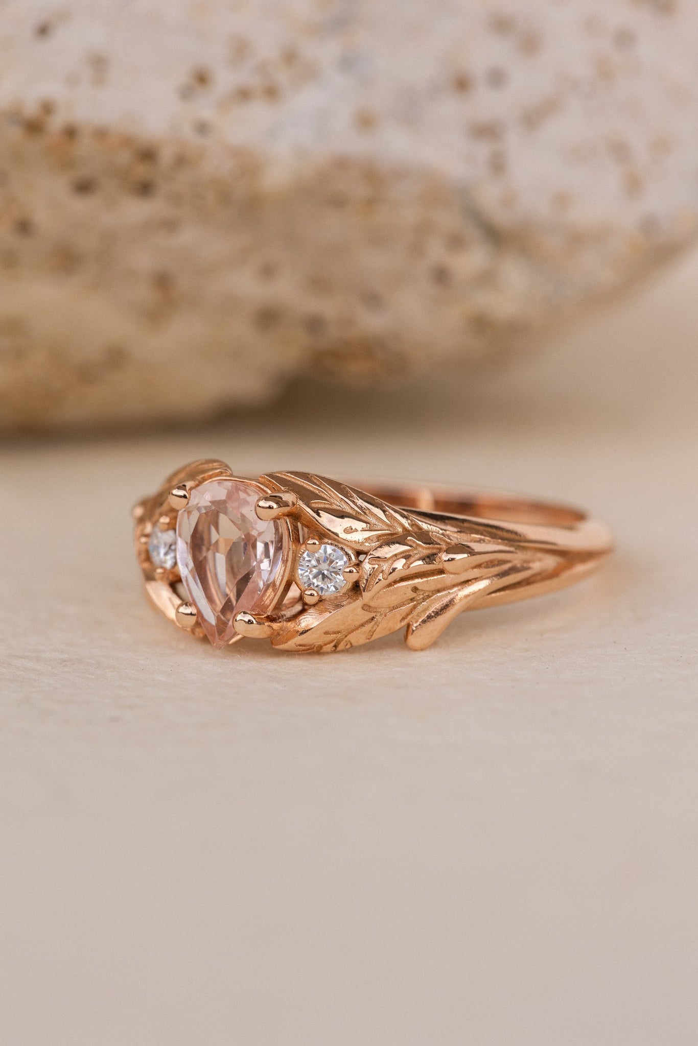 Morganite and side diamonds engagement ring, nature inspired gold proposal ring  / Wisteria - Eden Garden Jewelry™