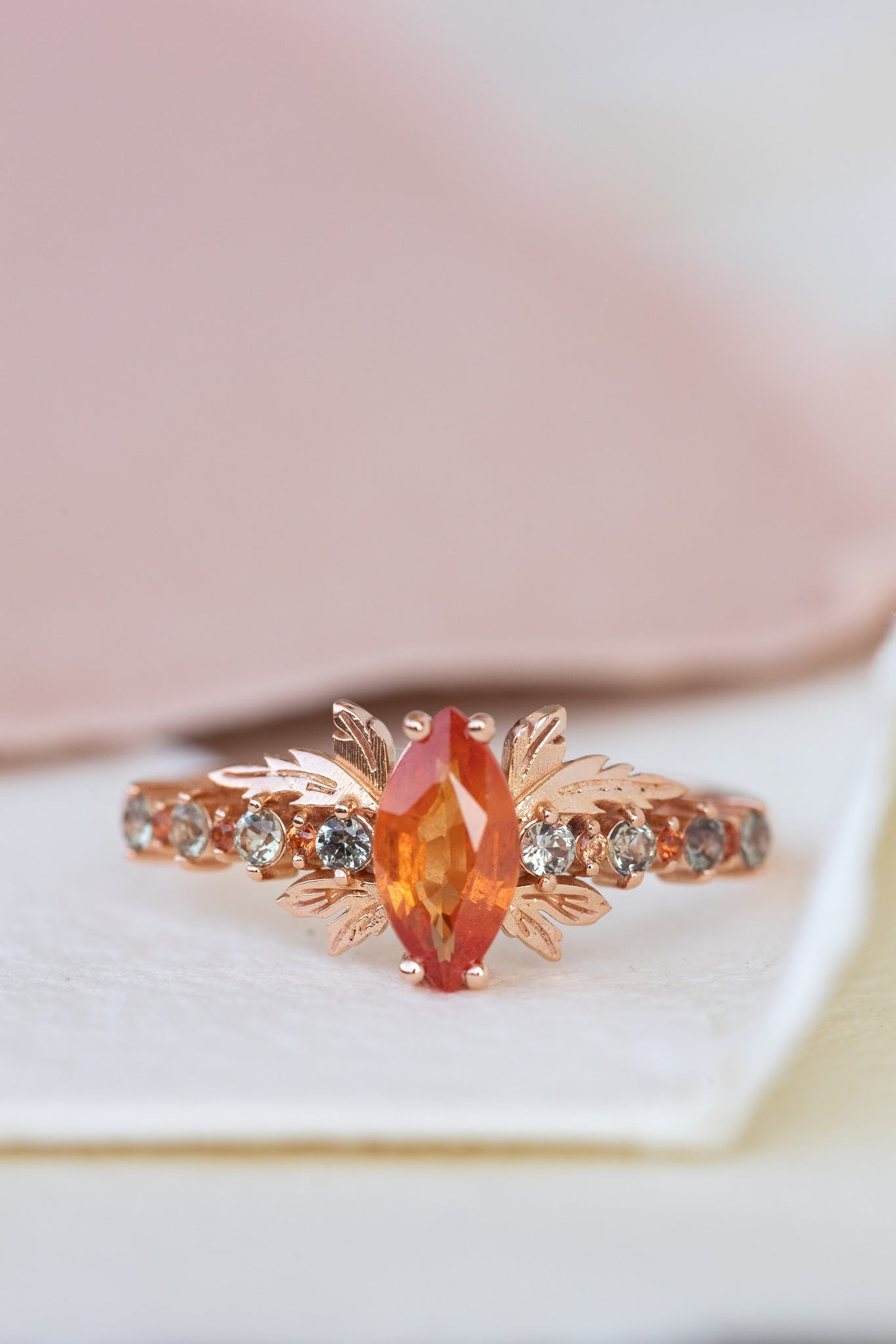 Multi sapphire engagement ring, nature inspired ring with orange sapphire / Verbena - Eden Garden Jewelry™