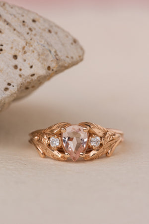 Morganite and side diamonds engagement ring, nature inspired gold proposal ring  / Wisteria - Eden Garden Jewelry™