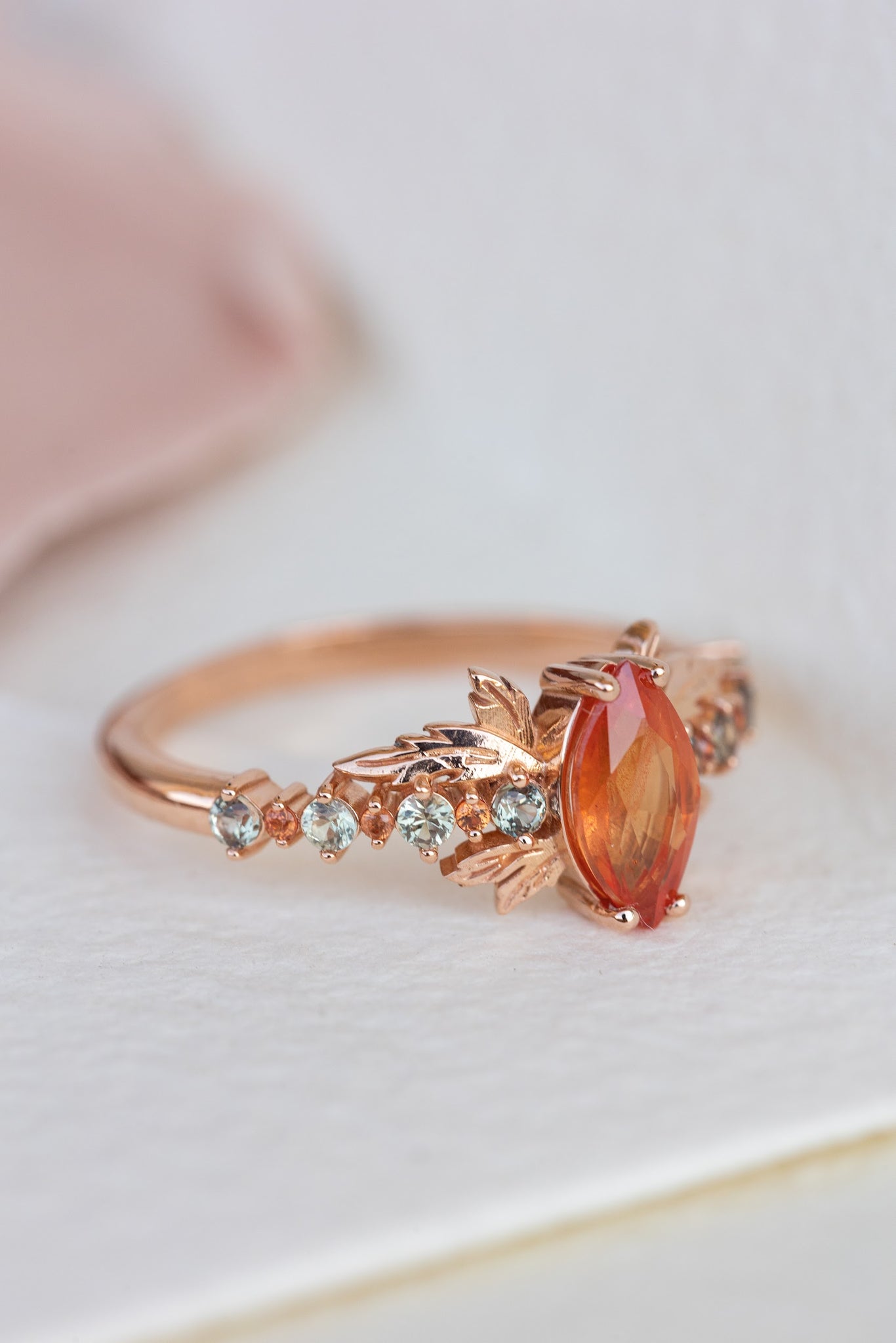 Multi sapphire engagement ring, nature inspired ring with orange sapphire / Verbena - Eden Garden Jewelry™