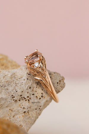 Morganite and side diamonds engagement ring, nature inspired gold proposal ring  / Wisteria - Eden Garden Jewelry™