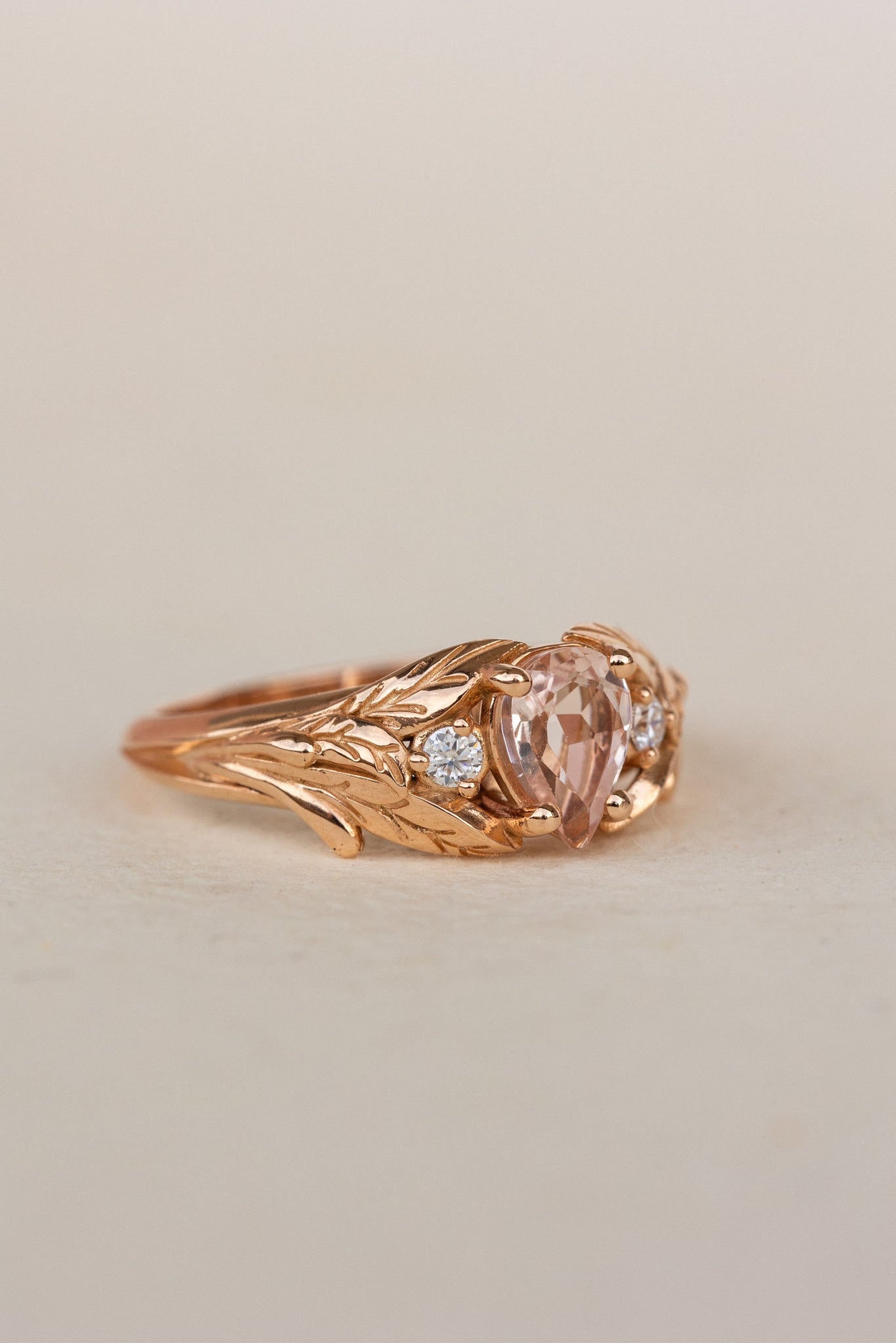 Morganite and side diamonds engagement ring, nature inspired gold proposal ring  / Wisteria - Eden Garden Jewelry™