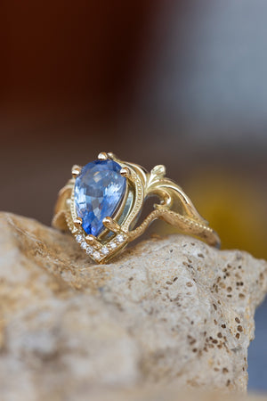 2 carat light blue sapphire engagement ring, vintage inspired gold statement ring / Lida - Eden Garden Jewelry™