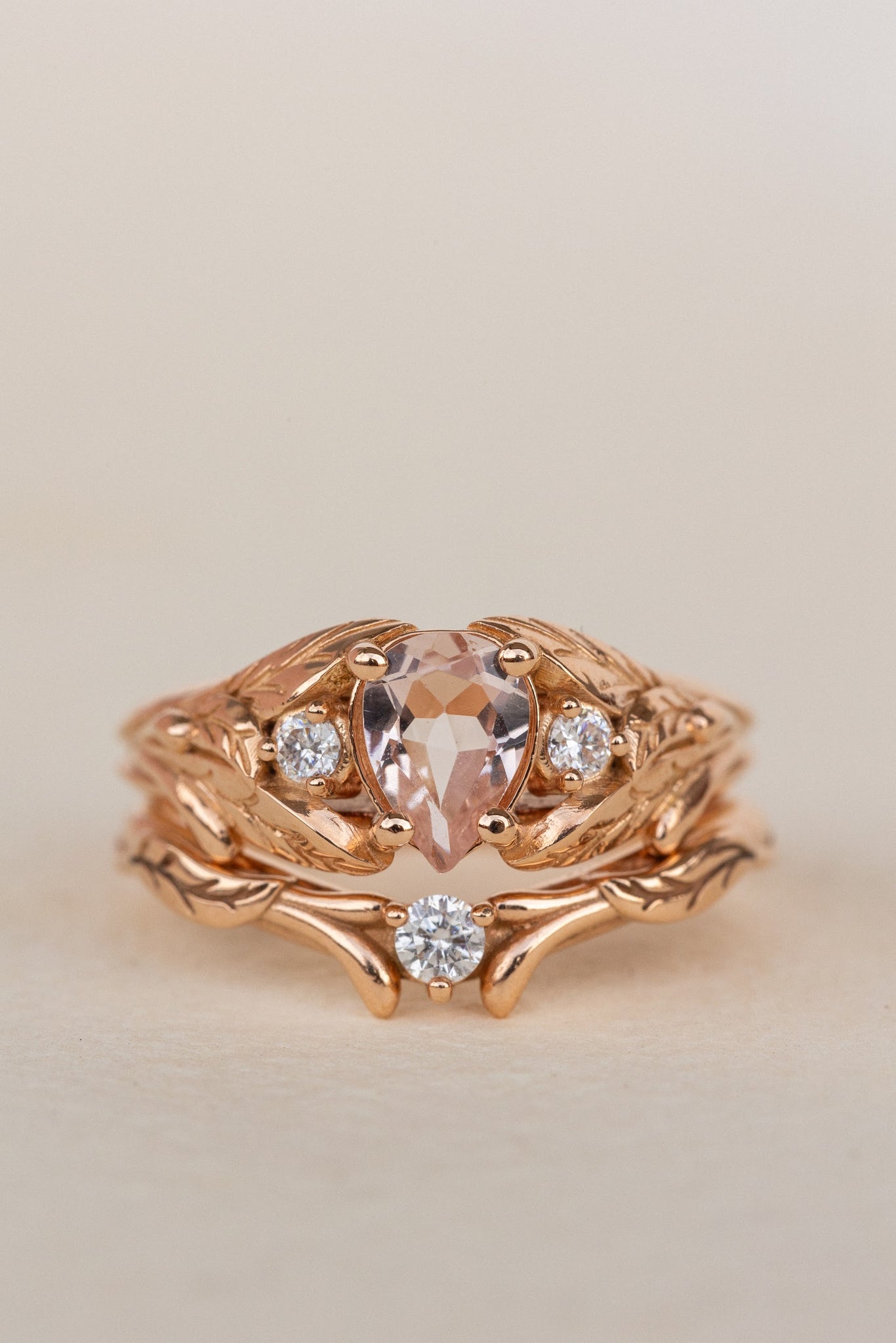 Morganite and side diamonds engagement ring, nature inspired gold proposal ring  / Wisteria - Eden Garden Jewelry™